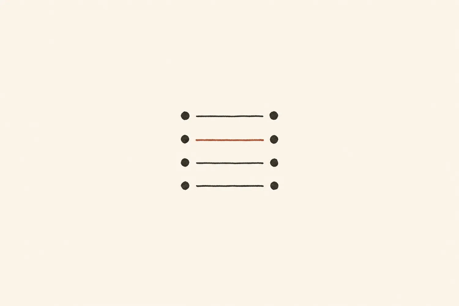 A simple hand-drawn mapping mark with two columns of dots and one terracotta connector.