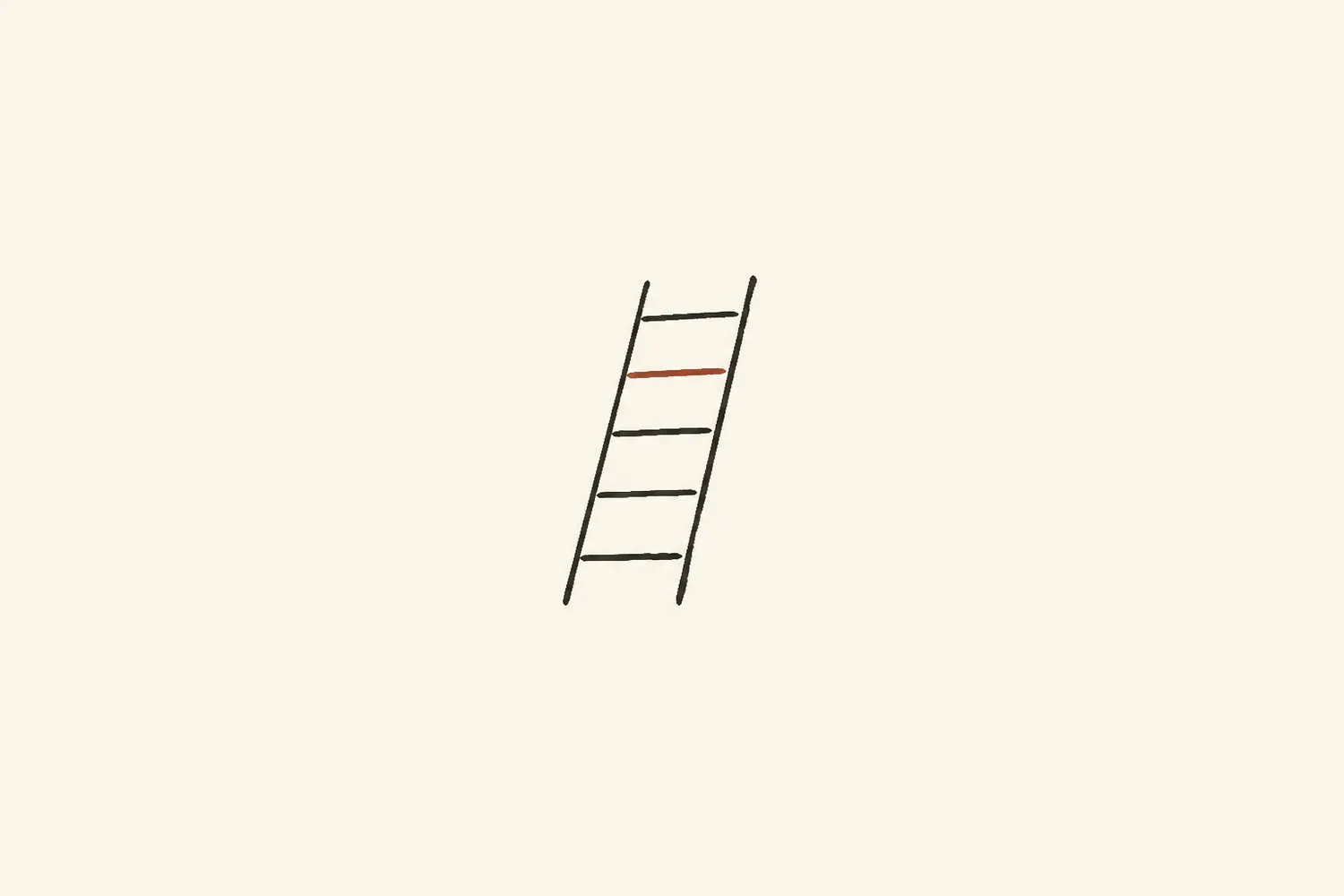 A simple hand-drawn ladder mark with one terracotta rung.