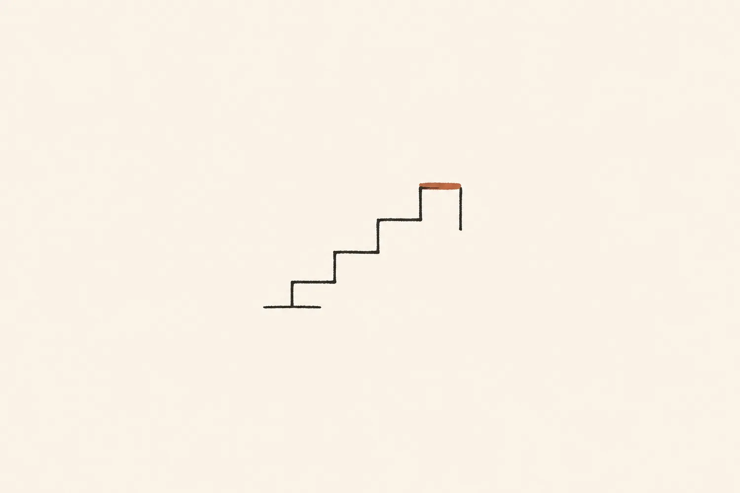 A simple hand-drawn set of four ascending steps with a terracotta top step.