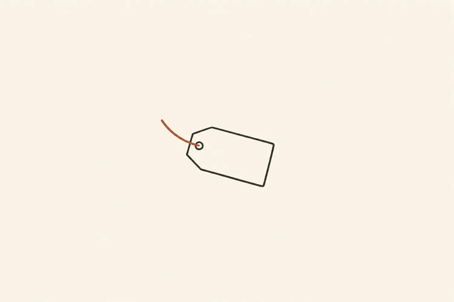 A simple hand-drawn empty price tag with a terracotta string.