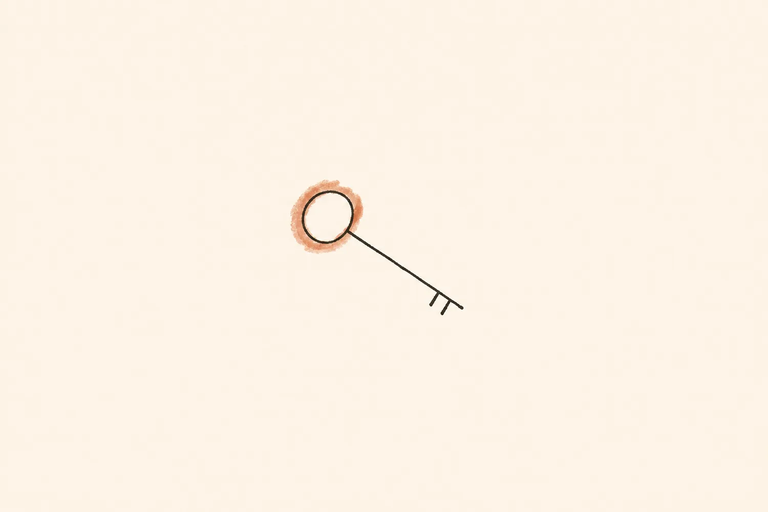 A simple hand-drawn key with a terracotta bow.